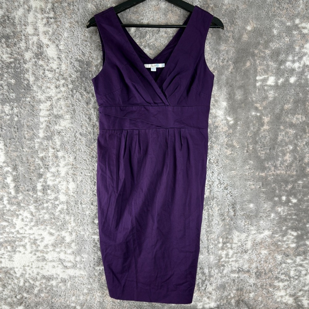 Boden Size 6 Faux Wrap V Neck Mini Sheath Dress Purple Sleeveless‎ Zip Stretch